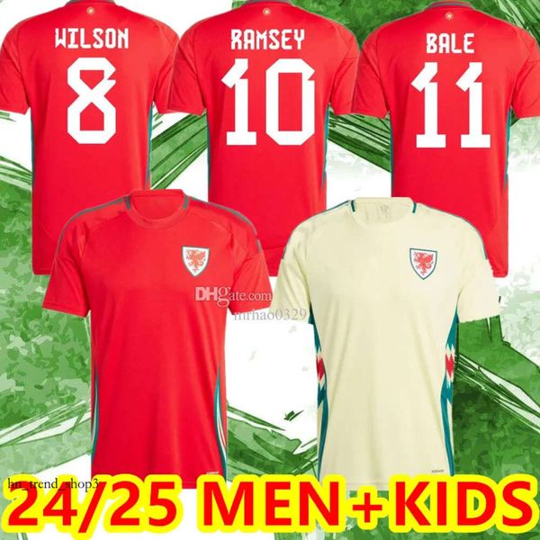 2024 25 Jerseys de fútbol de Gales BALE WILSON ALLEN RAMSEY Copa mundial del equipo nacional Rodon VOKES Camiseta de fútbol local Manga corta Uniformes para adultos Fans Jugador 668