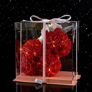 2024 25 CM Unicornio Rosa Flor Artificial Regalos de Navidad para Mujeres Regalo del Día de San Valentín Felpa con caja con luz