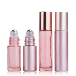 2024 2 stks 10 ml roze kleur dikke glasrol op etherische olie lege parfum fles roller balfles voor reizen