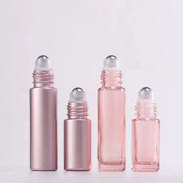 2024 2pcs 10 ml de color rosa Rollo de vidrio grueso en aceite esencial Botella de perfume de perfume Botella de bola de rodillo para la botella de perfume rosa gruesa de Travelfor