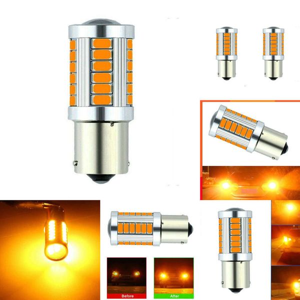 2024 2pcs 1156py 7507 PY21W BAU15S 33 SMD 5630 5730 LED CAR REDINEO Lámpara indicadora Auto Señales de giro delantero AMBER AMBER