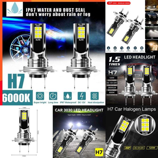 2024 2pcs H7 LED BOLB BOLB KIT 12V 100W LED LED LED LED LECHE BOLBS 6000K AUTO BOMBLES H11 CAR H3 H3