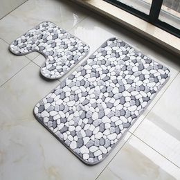 2024 2 stks/set Geplaveide Badkamer Mat Set Flanel Anti-Slip Keuken Badmat Tapijt Badkamer Toliet Tapijt Wasbare tapete