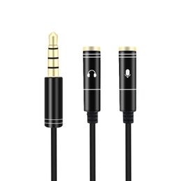 Cable de conversión de divisor de audio 2024 de 3.5 mm metal de uno a dos auriculares Adaptador de micrófono Cable para cable de división de auriculares