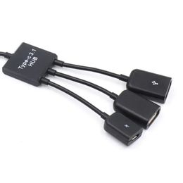 2024 3 en 1 micro-usb mâle mâle à une femme double 2,0 hôte otg convertisseur de câble adaptateur extension universel pour les téléphones mobiles noirs pour