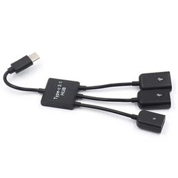 2024 3 In 1 micro USB Hub mannelijk aan vrouwelijke dubbele USB 2.0 Host OTG Adapter Cable Converter Extender Universal voor mobiele telefoons Blackdouble USB OTG Converter