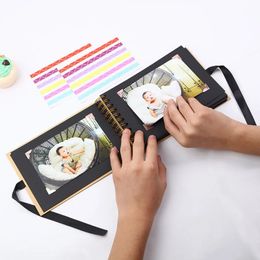 2024 30/80 páginas Diy Bowtie Ribbon Scrapbook Craft Paper Photo Picture Álbum Memoria Libro Kraft Paper Black Cardboard