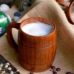 2024 350 ml Style classique Natural Wood Tasse de bière en bois Boire pour les cadeaux de nouveauté de la fête