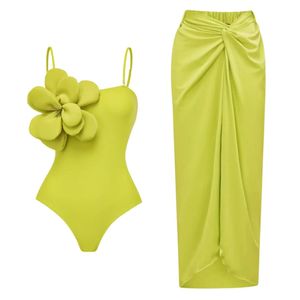2024 3D Flower Bikini Set met Cover Up Luxe zwempak Women Sexy Floral Swimwear High Taille Monokini Desire Bodysuit Swim Suit 240403