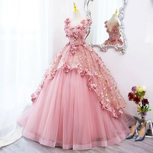 2024 3D Fleurs robes de balle robes de mariée rose princesse rose quinceanera robe corset chérie organza rouffes tulle vestido de novia sexy