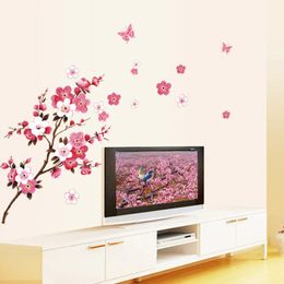 2024 3d roze boomwandstickers kamer perzik bloesem bloem vlinder Diy wall stickers poster vinyl art decals decor muurschildering behang voor 3D