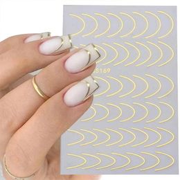 2024 3D Lignes simples autocollants ongles rose Gold Metal Stripe Lettres décalcomanies Courbe ongles Gel Art Sliders Polon