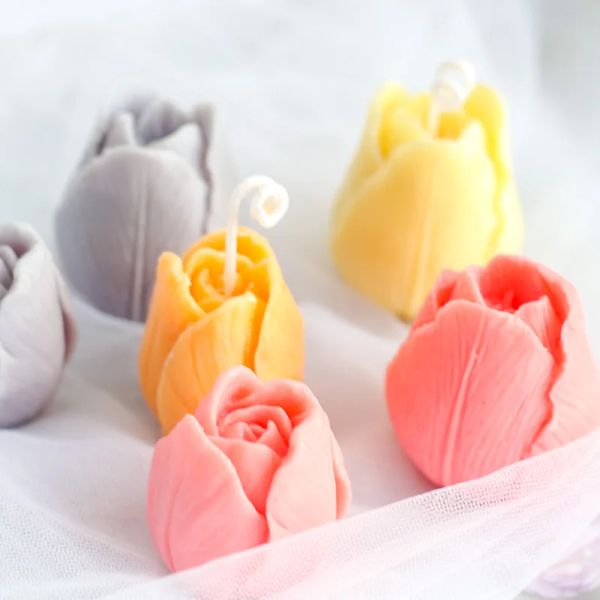 2024 Molde de vela de tulipán 3D de jabón de flores de bricolaje hecho a mano Molde de chocolate pastel de chocolate molde de silicona Formas de jabón para hacer jabón para bricolaje