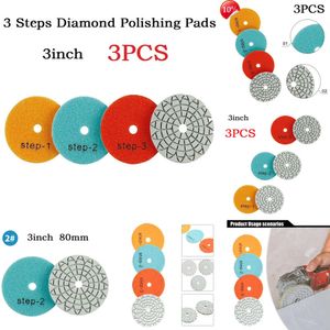 2024 3 uds almohadilla de pulido seco/húmedo de diamante disco de lijado Flexible de mármol de granito disco de pulido de piedra de cerámica de 3 pasos molienda abrasiva