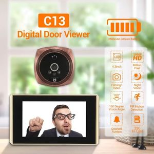 2024 4,3 pouces 1080p Vidéo Péphole Porte numérique Porte de caméra Dorbe caméra 160 degrés Visière de judas Posé VIDEO OEUX OEUX DORTE EXTÉRIEUR BELL2.Video Doorbell pour la sécurité à domicile