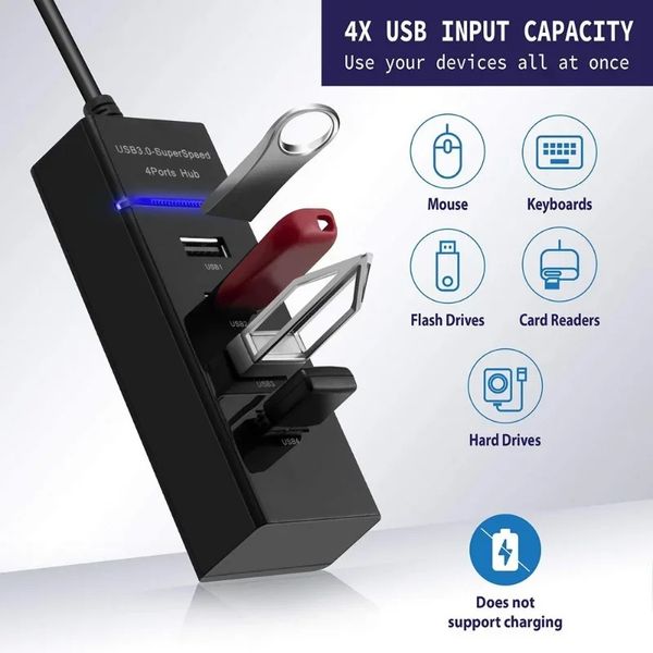 2024 4 Puertos 2.0 3.0 USB Splitter Splitter Alta velocidad Multi divisor El adaptador USB Cable para el adaptador de computadora portátil de escritorio USB Cubo para el cubo USB