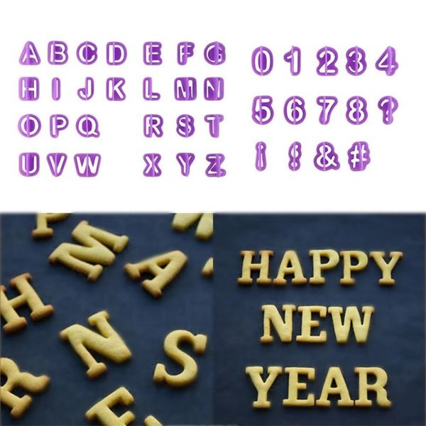 2024 40 Uds alfabeto número carácter letra cortador de galletas y fondant molde para hornear galletas herramientas de decoración de pasteles DIY con mango