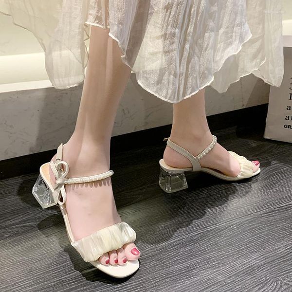 2024 495 Sandals Ladies Chaussures Summer Block Talons Suit femelle Bouette beige Bouette