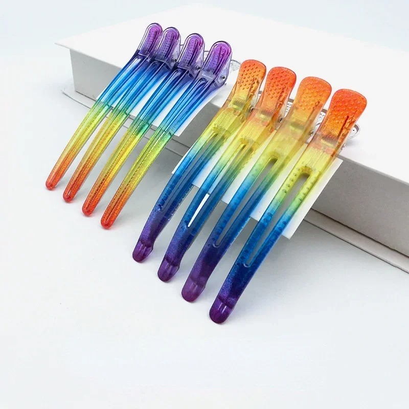 2024 4pcs/Set Rainbow Hairpin Fixed Styling Clip Flat Duck Mouth Hair Clips Pro Salon Hairdressing Clip Accessories DIY Homefor professional hair accessories