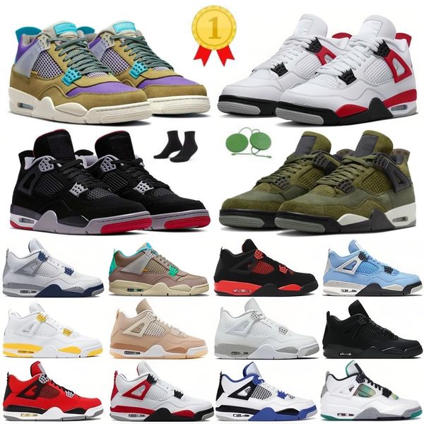 2024 4S 4 Rouge ciment élevé moyen Olive Black Cat Moments Pine Green Thunder Basketball Chaussures Femme Menant militaire noir blanc Oreo Canyou Purple Sneakers D88