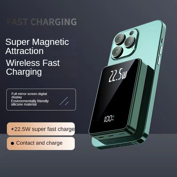 2024 4e génération portable Charge rapide Miroir complet Affichage numérique magnétique 2-en-1 Banque d'alimentation sans fil PD22.5W Fonde de charge mobile Alimentation mobile
