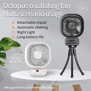 2024 5000 mAh Octopus ventilator oplaadbaar 270 ° Oscillerende ventilator draagbare luchtkoeler met nachtlicht draagbare ventilator airconditioner 240415
