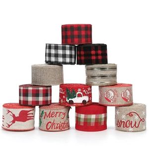 2024 5m Kerstmis Diy stof lint jute lint met bedraad rand geschenk inpakken kerstboom decor lint diy krans bogen ambachten voor