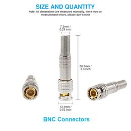 2024 5PCS / 10PCS BNC JR-B25 Connecteur BNC sans soudure mâle pour la sécurité CCTV Système de caméra filaire CCTV CCATR