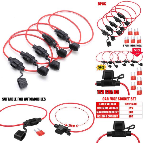 2024 5pcs Car Mini Blade Fuse Solder Boîte à résistance aux éclaboussures 12V 30A AVEC FUSE INSTER