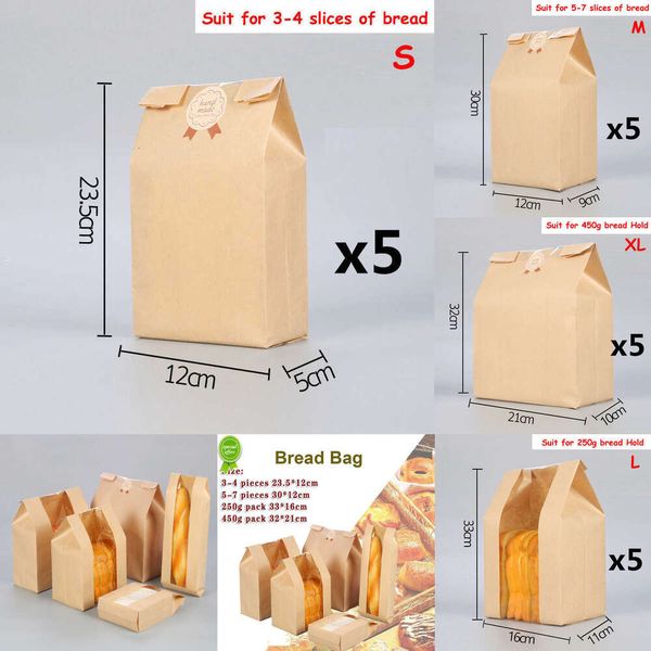 Sac d'emballage de pain en papier Kraft, 5 pièces, cuisson, fond carré, pâtisserie, Toast, sacs de conservation des aliments pour sable, bonbons, Biscuits, 5 pièces, 2024