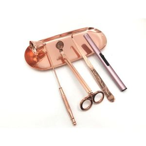 2024 5pcs Wick Trimmer Care Home Care Modern Candle Tool Set Tray Rustproof Lovers Gift Snuffer en acier inoxydable Accessoires portables pour bougie