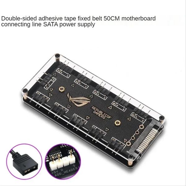 2024 5V RVB à 3 broches 10 Splitter Splitter SATA Power 3pin Argb Adapter Extension Câble pour ASUS AURA SYNC MSI ASROCK RGB LED W / Case pour ASUS AURA