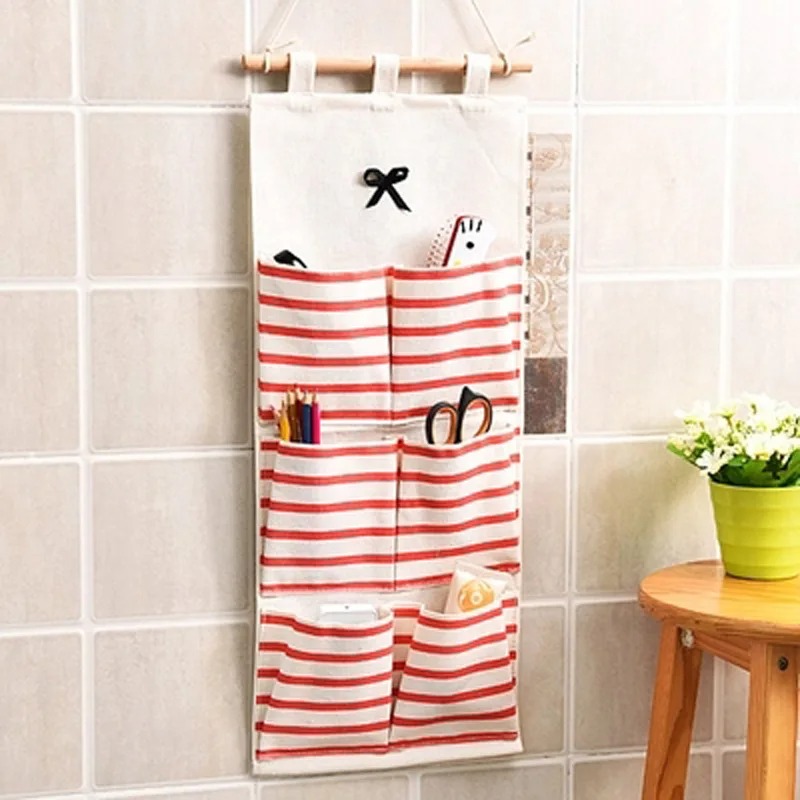 2024 6/8 Storage Pockets Wall Door Hanging Organizer Bathroom Cotton Linen Sundries Folding Underwear Socks Toys Key Sorting Bags - for