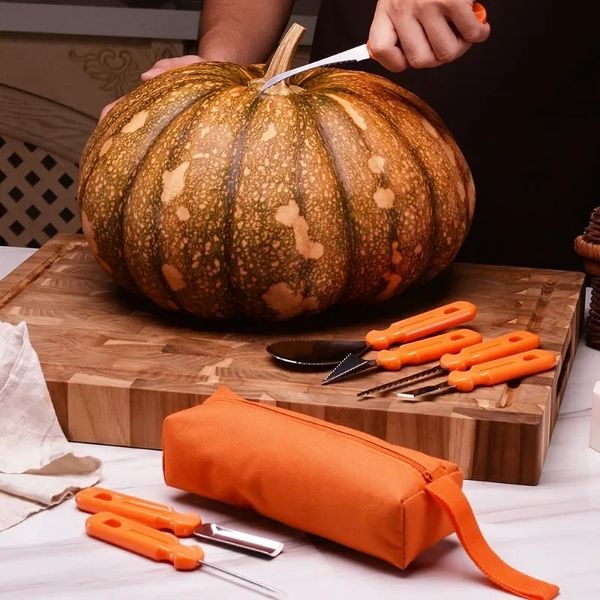 2024 7pcs Kit de sculpture à la citrouille outils Halloween Pumpkin Set Tools Set Pochans Pumpkin Supplies Cuting Supplies Graving Kitchen Pumppumpkin Kit Kit Kit