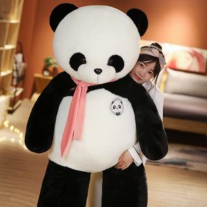 2024 80/100 cm Joli Panda avec Écharpe En Peluche Jouet Géant Animal Trésor Panda Poupées En Peluche Oreiller De Sommeil Doux Pour Les Enfants Présents