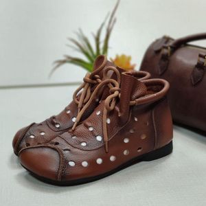 Sandales d'été pour femmes, bottes rétro, chaussures creuses en cuir de vache, 2024, 823
