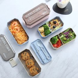 2024 850 ml 2 lagen Bento Box Eco-vriendelijke lunchbox Food Container Wheat Strawmateriaal Microwavable Dinware Lunchbox 1. voor