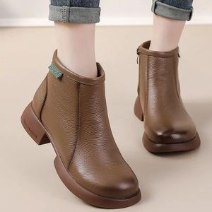 2024 877 Femmes d'automne Gktinoo Boots Chaussures de la cheville en cuir authentique Fashion Hiver sans glissement chaud talon bas 33