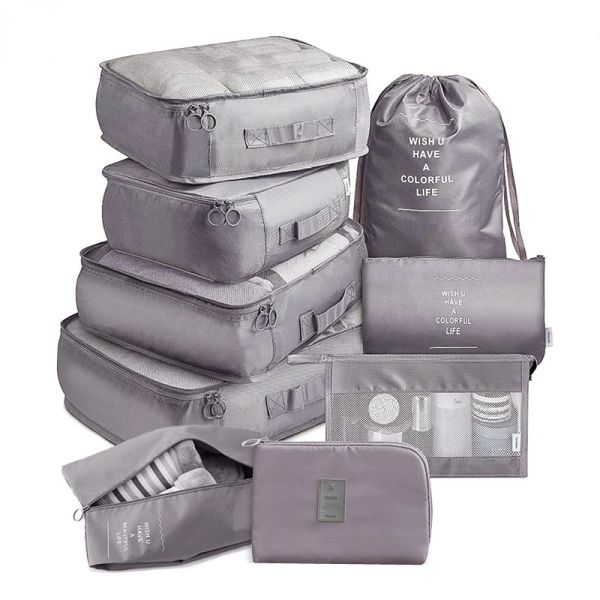 2024 9 pièces Set Travel Organisateur Sacs de rangement Suise Emballage Ensemble de rangement Cois de rangement portable Organisateur Vêtements Chaussure