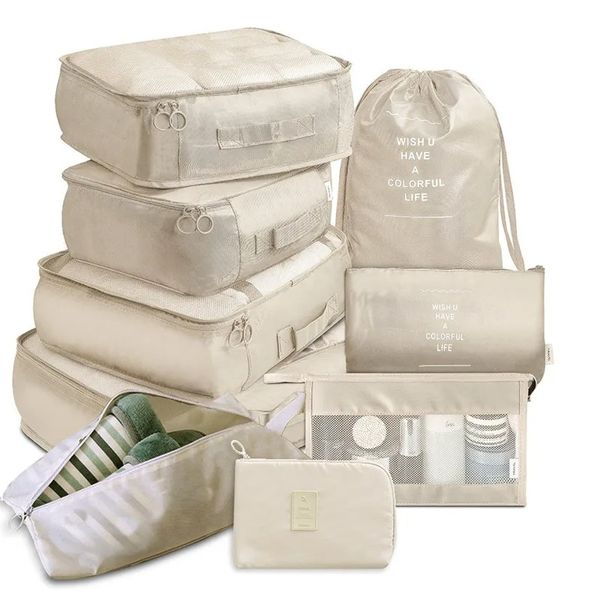 2024 9 pièces Set Travel Organisateur Sacs de rangement Suise Emballage Ensemble de rangement Cas de rangement Portable Organisateur de vêtements Chaussures Tidy