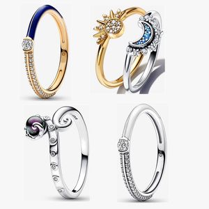 2024 925 Anneaux de mariage en argent Céleste Sparkling Sun Ring pour les femmes Engagement Cadeau Designer Bijoux DIY Fit Pandoras Celestial Sun Moon Ring Set