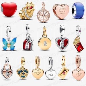 2024 925 pulsera de dijes de plata esterlina para mujer moda Lucky Amulet Double Dangle Charm DIY fit Pandoras pulsera Año chino del dragón colgante regalo