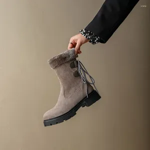 2024 951 Autumn Winter Boots Yqbtdl Bont flock Snow Snow Ladies Flat Bottom Franse stijl Korte Botas Zwarte knoopschoenen Women C 56