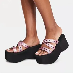 Sandales Punk Goth pour femmes, chaussures à plateforme, grande taille, pantoufles à bout ouvert, à la mode, été 2024, 982