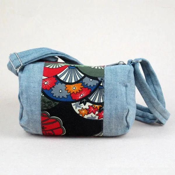 2024 9A Qualité Sacs à bandoulière Coton Lin Sac à bandoulière Style japonais Bleu Zip Fleurs ouvertes Femmes simples pour Voyage Shopping Sling