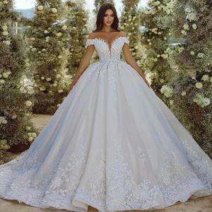 2024 Una línea de vestido de novia de princesa Sweetheart con cuentas fuera del hombro Apliques de encaje Vestidos de novia Vestidos De Novia Robe De Mariee