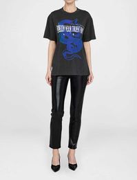 Camiseta con estampado de letras de serpiente Ab Niche para mujer, camiseta lavada con copo de nieve frito, camiseta de manga corta, Tops Bings 2024