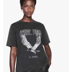 2024 Abing Niche Eagle Imprimer T-shirt Fried Snowflake Couleur Lavage Designer Tee Femmes Noir T-shirt à manches courtes Tops Haut de gamme Design kug66