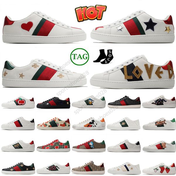 2024 Ace Hommes Webbing Sneakers Designer Femme Casual Chaussures Bee Snake Cuir Brodé Tiger Chaussures imbriquées Chaussures blanches Chaussures de plein air Plate-forme Baskets