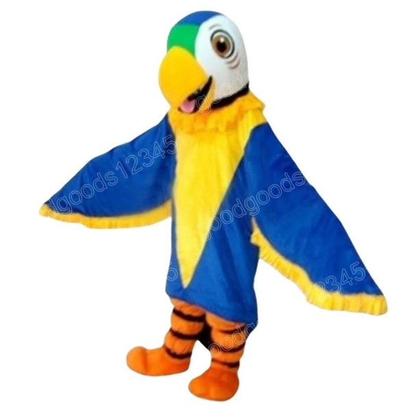 2024 Taille adulte Costumes de mascotte de perroquet bleu Halloween Robe de soirée fantaisie Personnage de dessin animé Carnaval Noël Publicité Costume de fête d'anniversaire Tenue unisexe